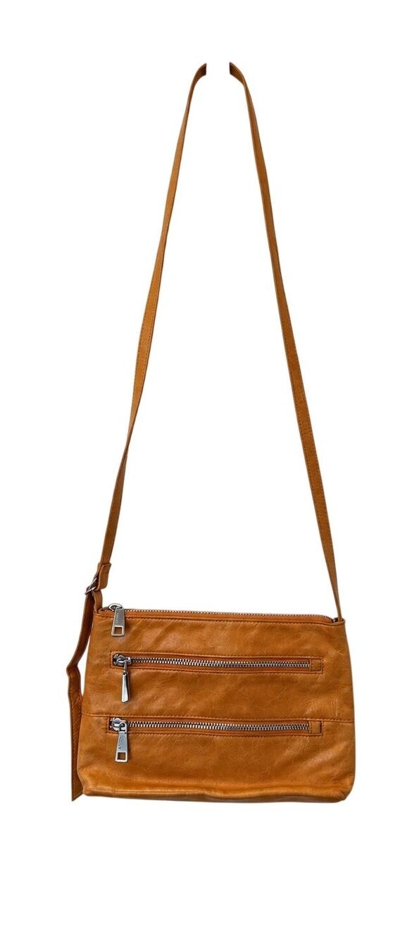 HOBO Leather Crossbody Bag, Caramel Orange Double Front Zip Pockets